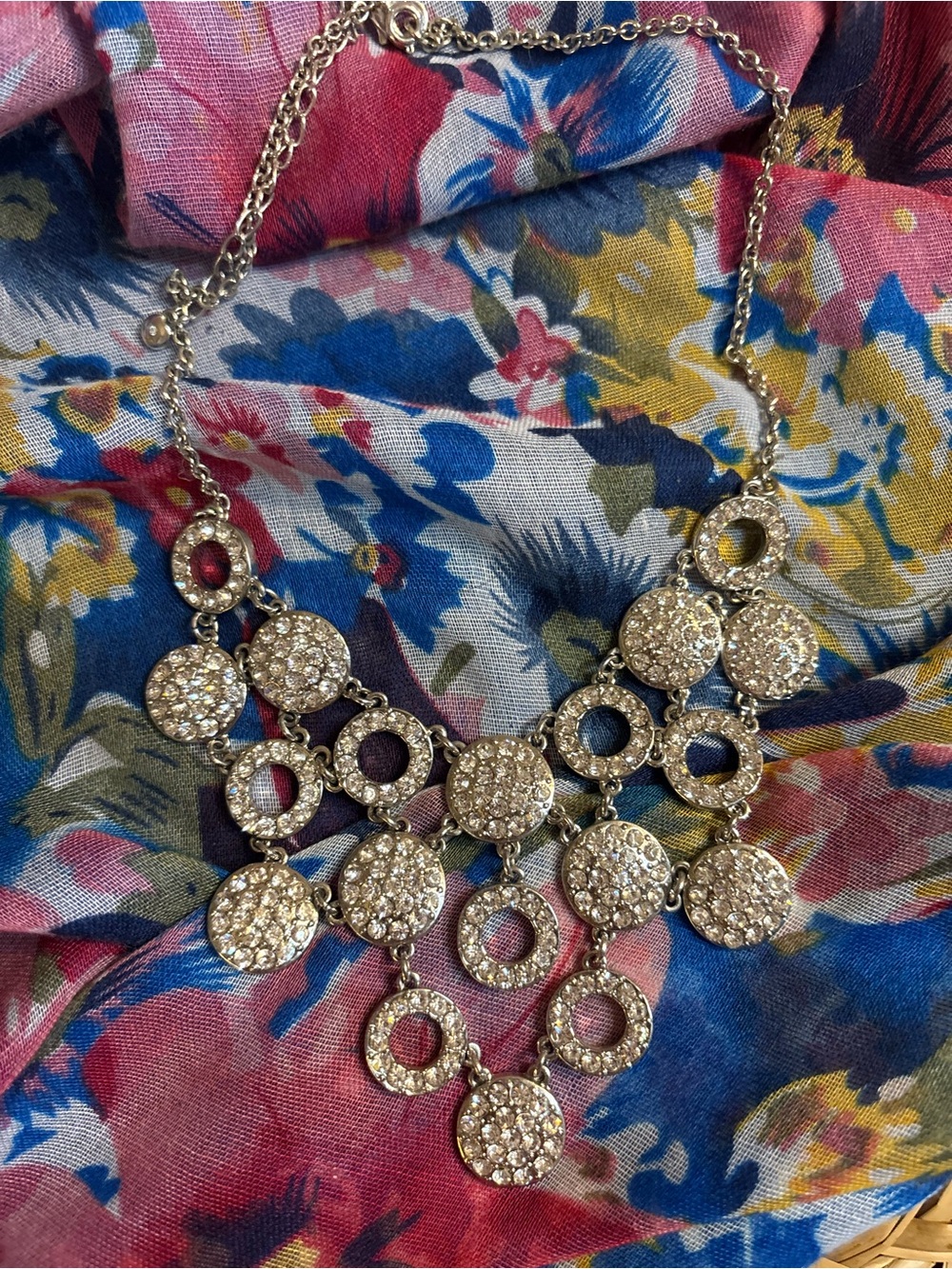 Gold Crystal Disc Bib Necklace - Elegant Statement Jewelry